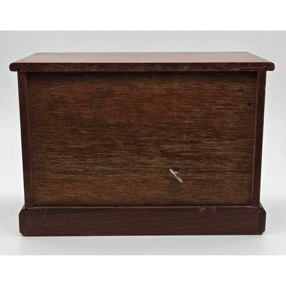Vintage Tundra Wooden Jewelry Box Chest Brown 4-Drawer Musical Taiwan Labeled